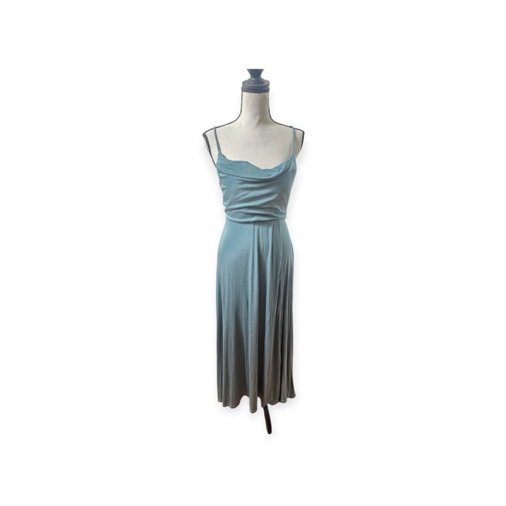 Halara Midi Dress Women S Green Cowl Neck Lace Up Back Built-in Bra Athleisure
